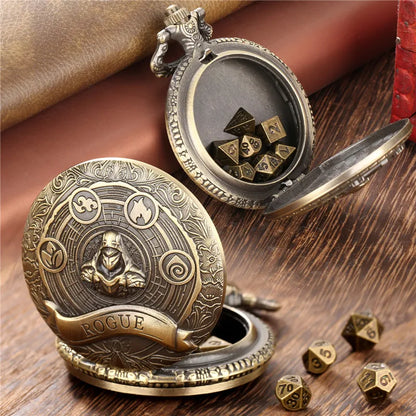 Rogue Pocket Watch Case with 7pcs Metal Dice set