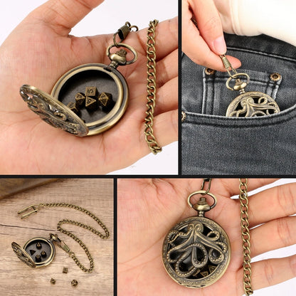 Cthulhu Pocket Watch Case with 7pcs Metal Dice set