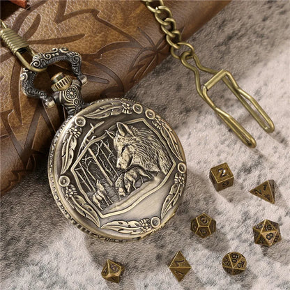 DireWolf Pocket Watch Case with 7pcs Metal Dice set